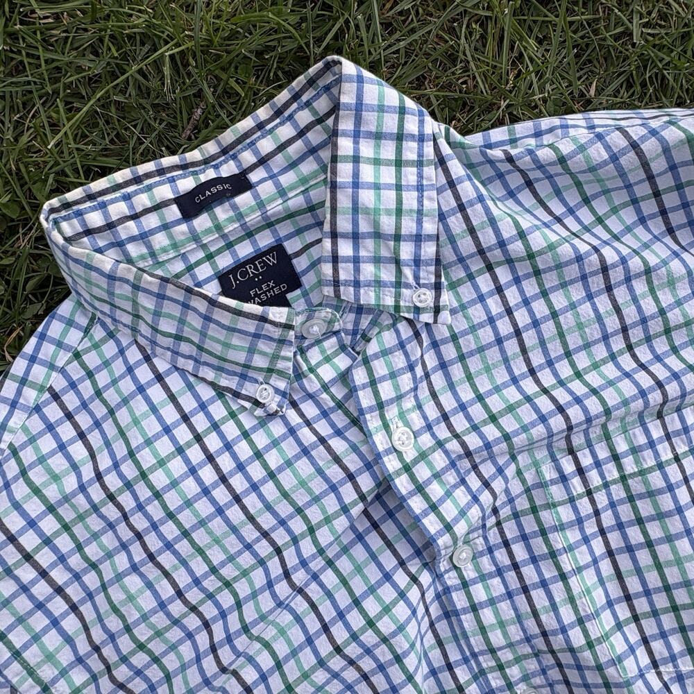 J Crew Shirt Mens Small Plaid Classic Fit Flex Washed Button Down Preppy Size M
